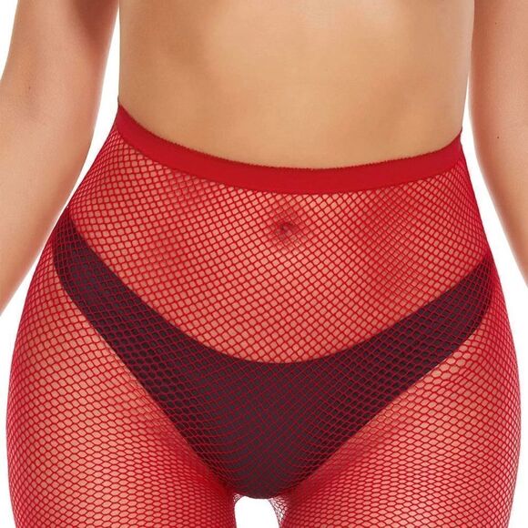 Red fishnets rhinestones stocking - Picture 7 of 7